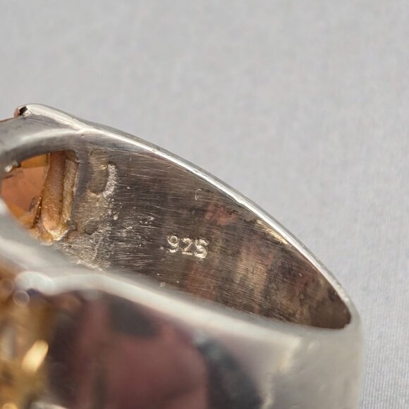 VTG Sterling Silver 9 Citrine Gemstone Ring Sz 6 Emerald Cut Statement Jewelry - Picture 7 of 13